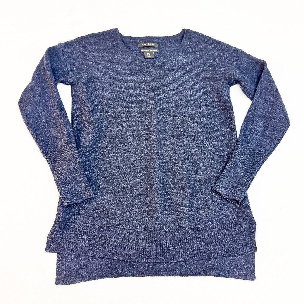 Tahari Extra Fine Merino Wool Long Sleeve Sweater Blue Size XS